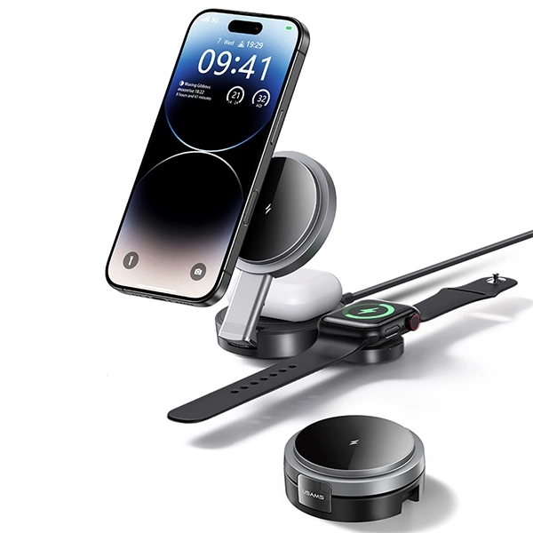 USAMS US-CD234 15W 3-in-1 Wireless Charger for Apple iPhone / Apple Watch / Apple AirPods