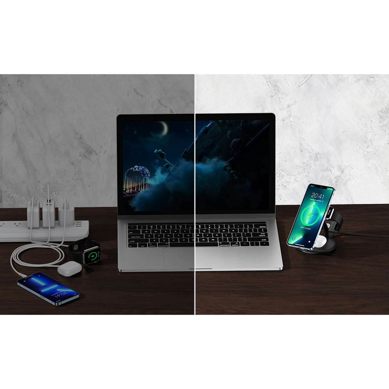 Choetech T587-F Wireless Charger 3in1 iPhone 12/13/14, AirPods Pro, Apple Watch black