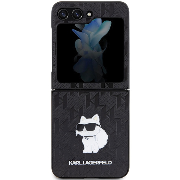Karl Lagerfeld KLHCZF5SAPCHNPK Samsung Galaxy Z Flip5 hardcase Saffiano Monogram Choupette Pin black