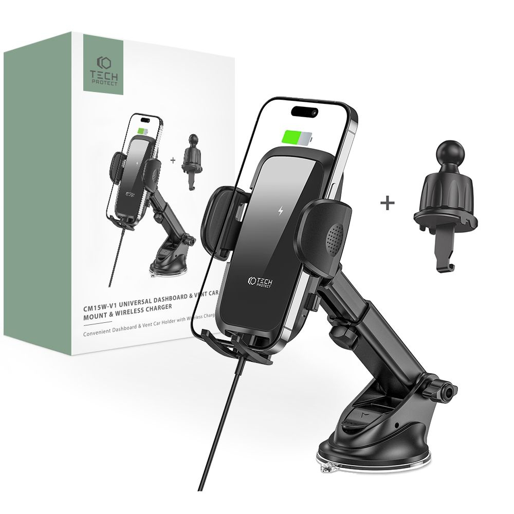Tech-protect CM15W-V1 Dashboard & Vent Car Mount Wireless Charger 15W Black