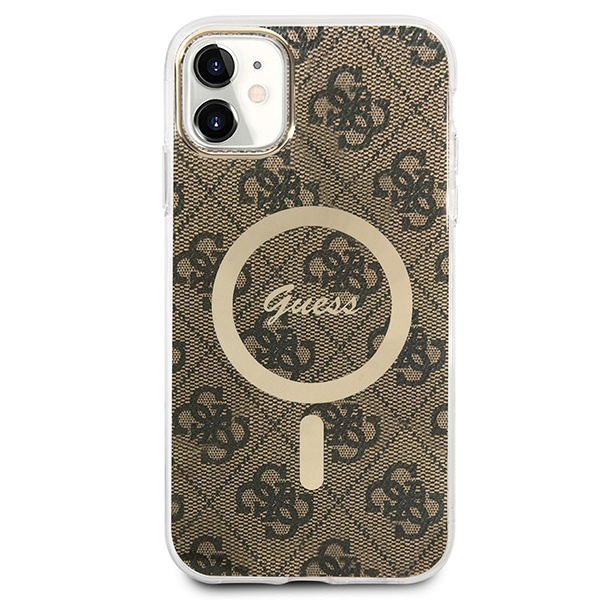Guess GUBPN61H4EACSW Case + Wireless Charger Apple iPhone 11 brown hard case 4G Print MagSafe