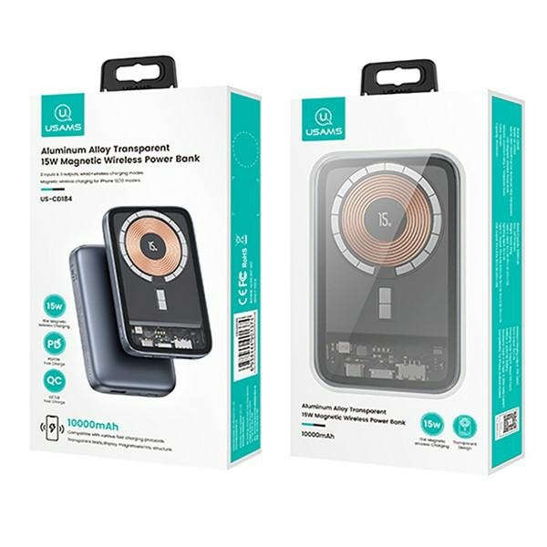 USAMS Powerbank PB67 10000mAh 20W QC3.0+PD Magnetic Wireless Fast Charge stalowy/tarnish (US-CD184)