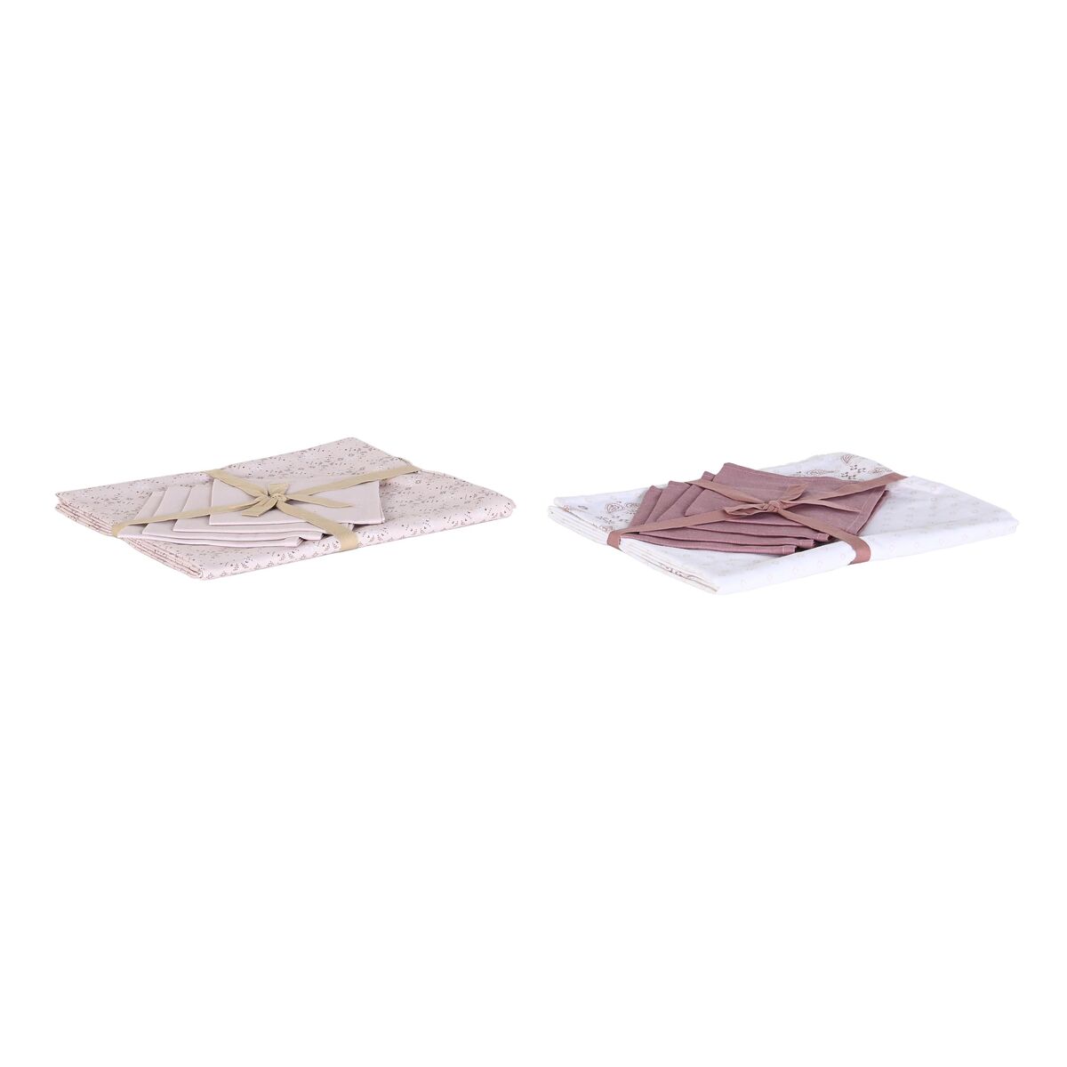 Tischdecke und Servietten DKD Home Decor 150 x 150 x 0,5 cm Rosa Weiß (2 Stück)
