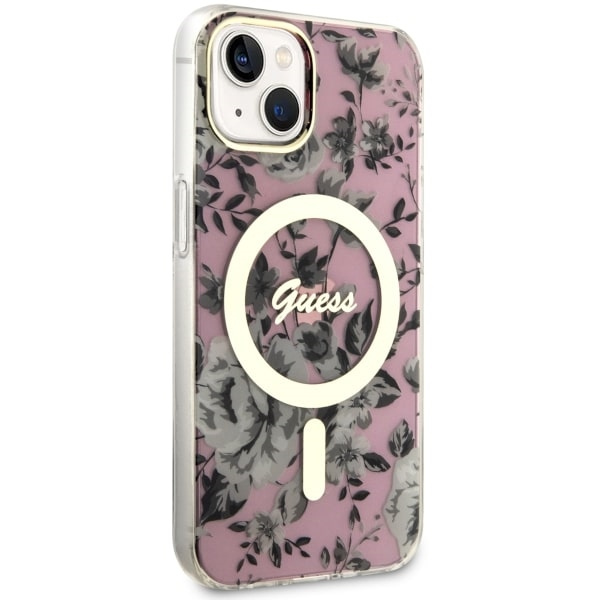 Guess GUHMP14MHCFWSP Apple iPhone 14 Plus pink hardcase Flower MagSafe