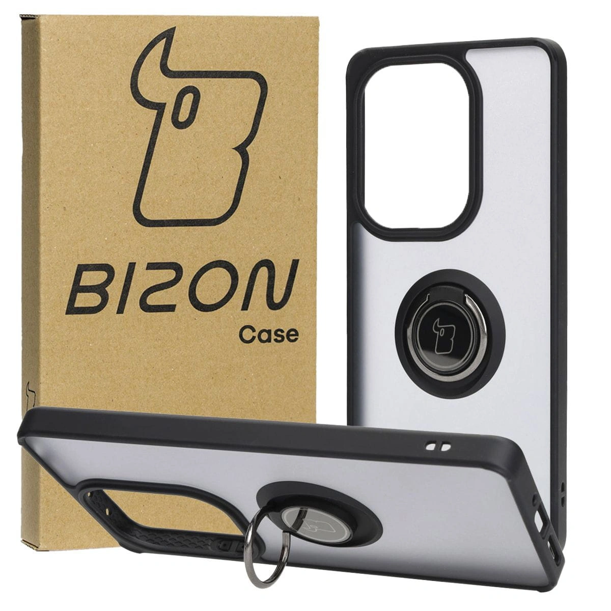 Bizon Case Hybrid Ring Xiaomi Poco M6 Pro 4G / Xiaomi Redmi Note 13 Pro 4G smoky with a black frame