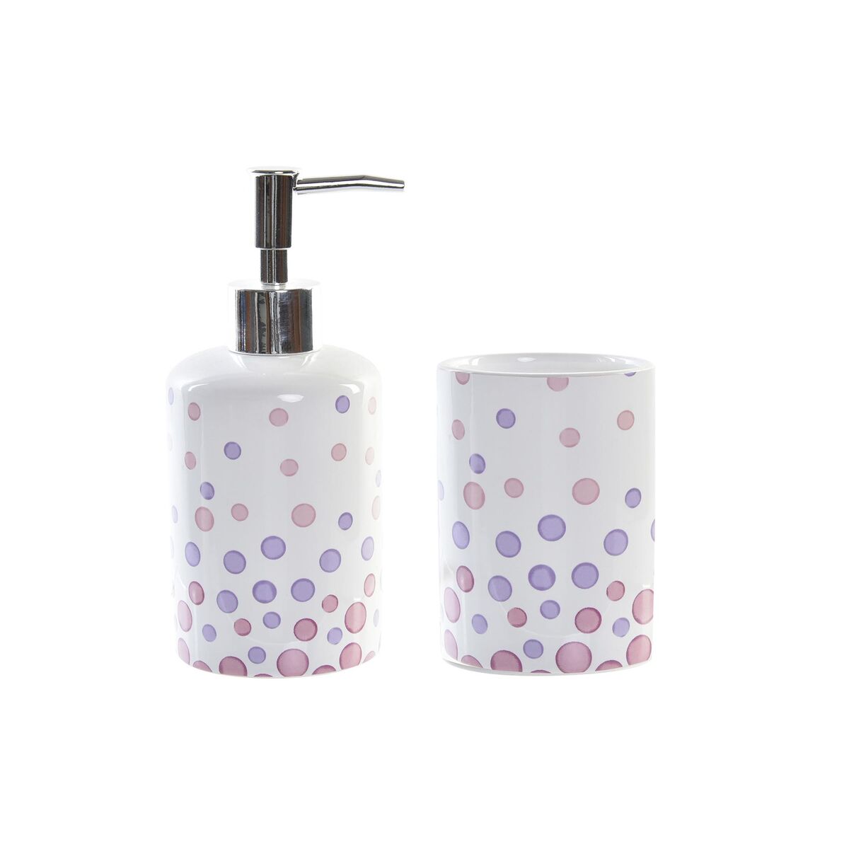 Bath Set DKD Home Decor 7 x 7 x 17,5 cm White ABS Dolomite Polka dots (2 Units)