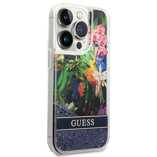 Guess GUHCP14XLFLSB Apple iPhone 14 Pro Max blue hardcase Flower Liquid Glitter