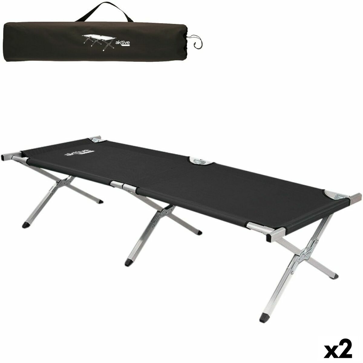 Bed Aktive Black Foldable 190 x 42 x 64 cm (2 Units)