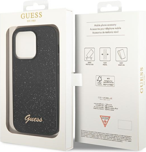 Guess GUHCP14LHGGSHK Apple iPhone 14 Pro black hard case Glitter Script