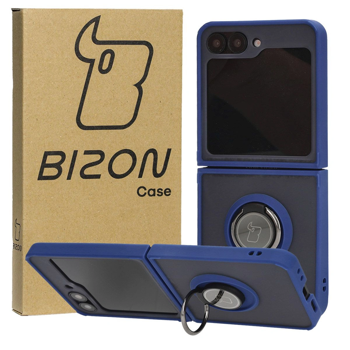 Bizon Case Hybrid Ring Samsung Galaxy Z Flip6 smoky with a navy blue frame