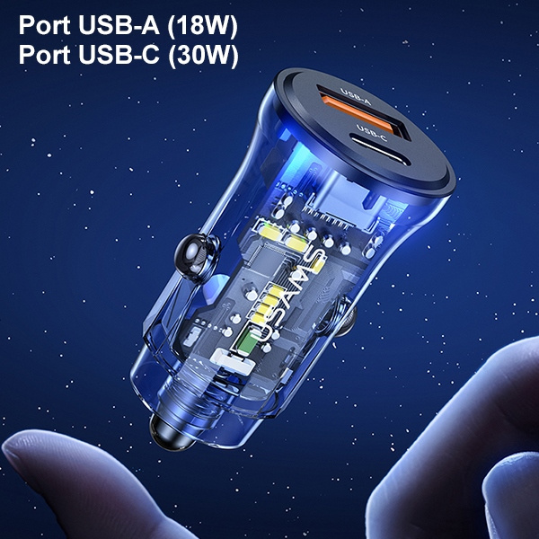USAMS C32 Car Charger 1xUSB+1xUSB-C 30W Fast Charge blue (US-CC164)