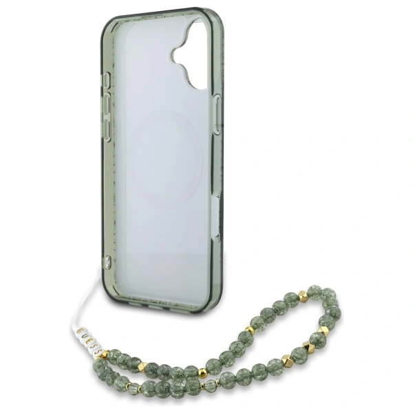 Guess GUHMP16SHCPOFPA Apple iPhone 16 hardcase IML Flowers Allover Electro With Pearl Strap MagSafe green
