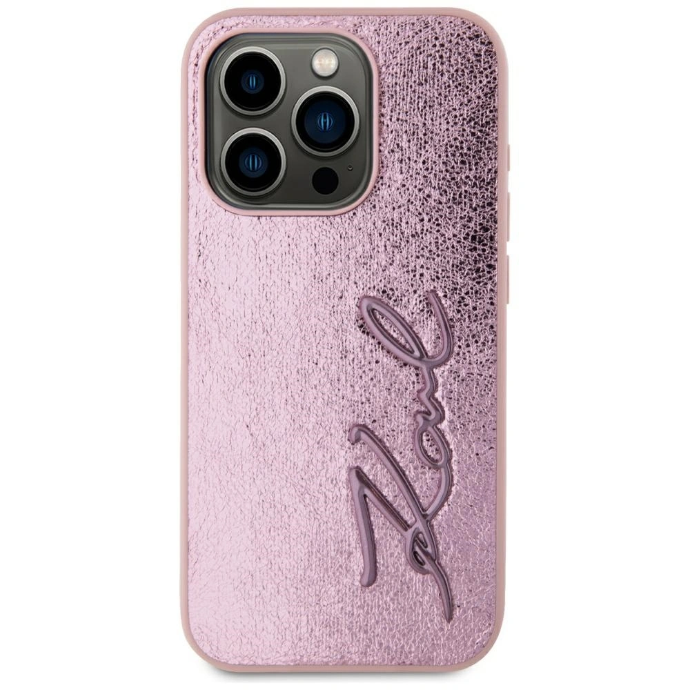 Etui Karl Lagerfeld Wrinkled Metal Signature do Apple iPhone 15 Pro Max różowy