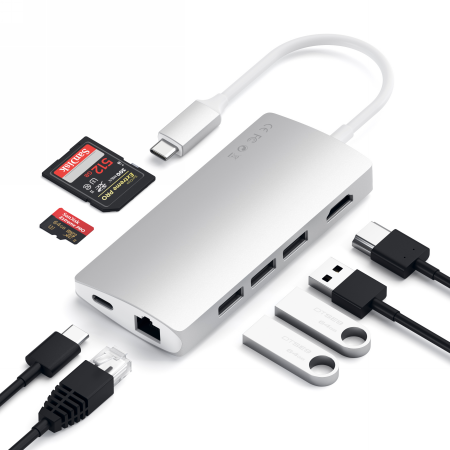 Satechi Aluminium Adapter V2 USB-C (USB-C, 3x USB-A, 4K HDMI, card reader) (silver)