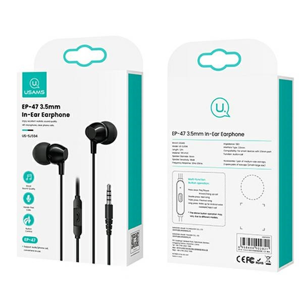 USAMS Wired Earphones EP-47 3.5mm black 1.2m HSEP4701 (US-SJ594)