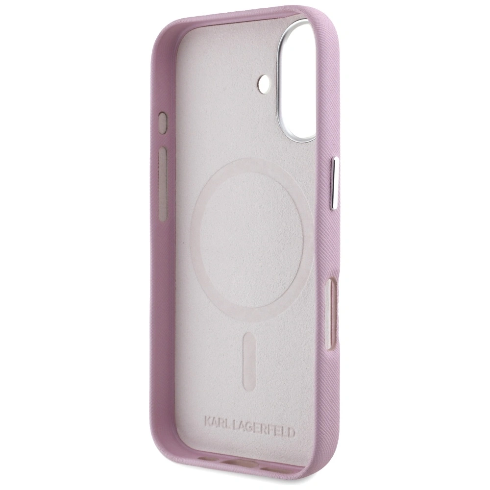 Karl Lagerfeld Saffiano Full Wrapped Elongated Metal Logo MagSafe Apple iPhone 16 pink