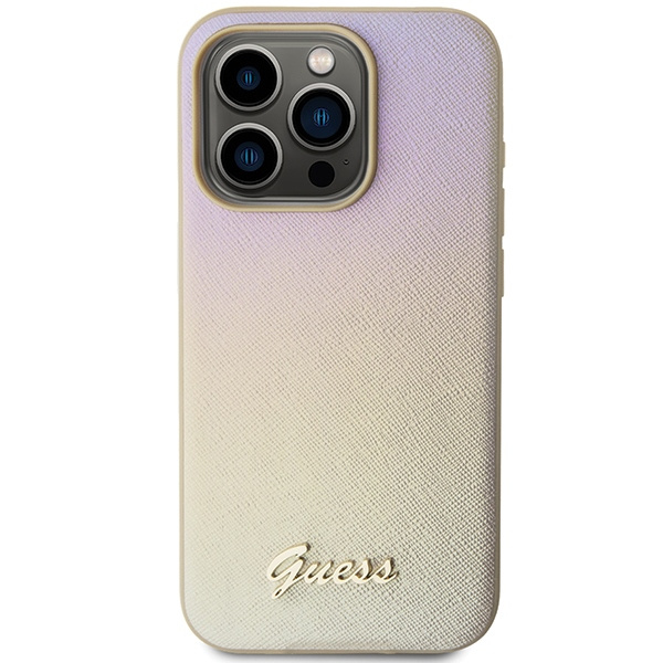 Guess GUHCP14XPSAIRSD Apple iPhone 14 Pro Max hardcase Saffiano Iridescent Script gold