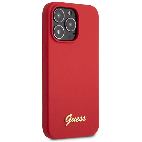 Guess GUHCP13XLSLMGRE Apple iPhone 13 Pro Max burgundy hard case Silicone Vintage Gold Logo