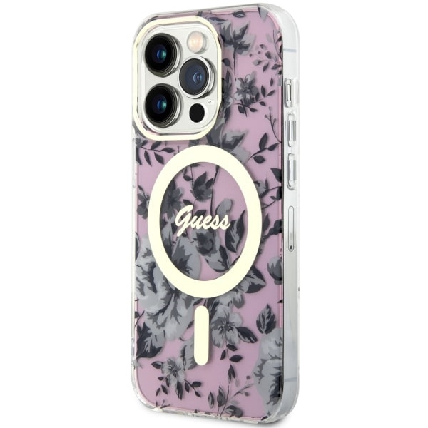 Guess GUHMP14XHCFWSP Apple iPhone 14 Pro Max pink hardcase Flower MagSafe