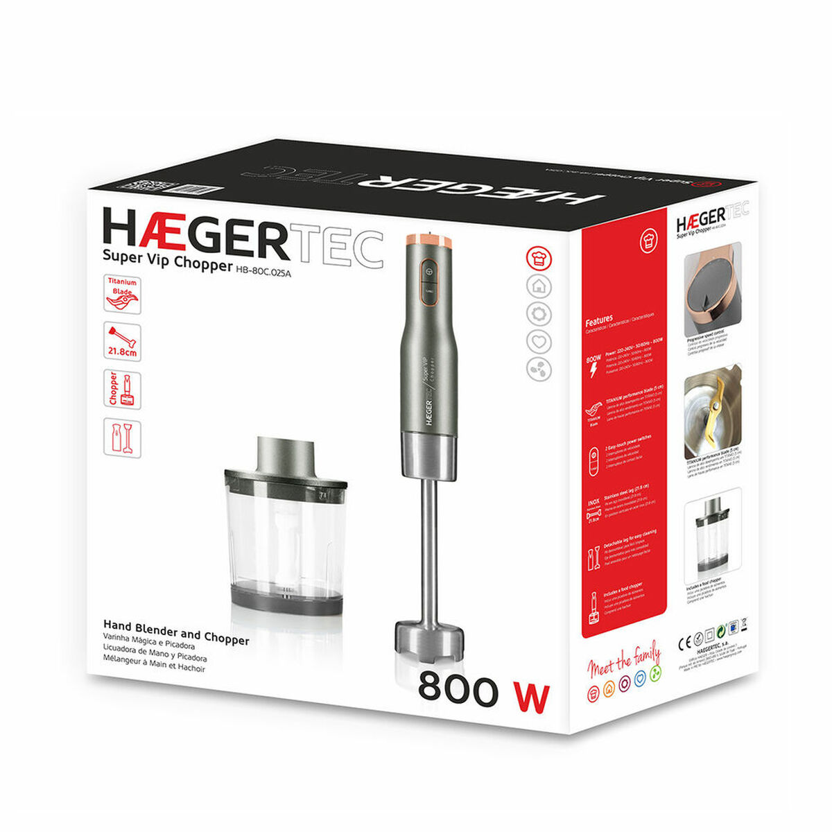 Hand-held Blender Haeger HB-80C.025A Titanium 800 W
