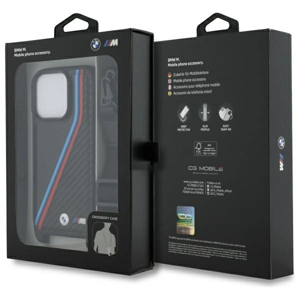 BMW BMHCP16L23PSVTK Apple iPhone 16 Pro hardcase M Edition Carbon Tricolor Lines & Strap black