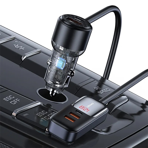 USAMS C40 3xUSB-A,2 xUSB-C car charger 165W PD+QC Fast Charge black