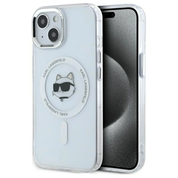 Karl Lagerfeld KLHMP15MHLSCHH Apple iPhone 15 Plus hardcase IML Metal Choupette Head MagSafe white