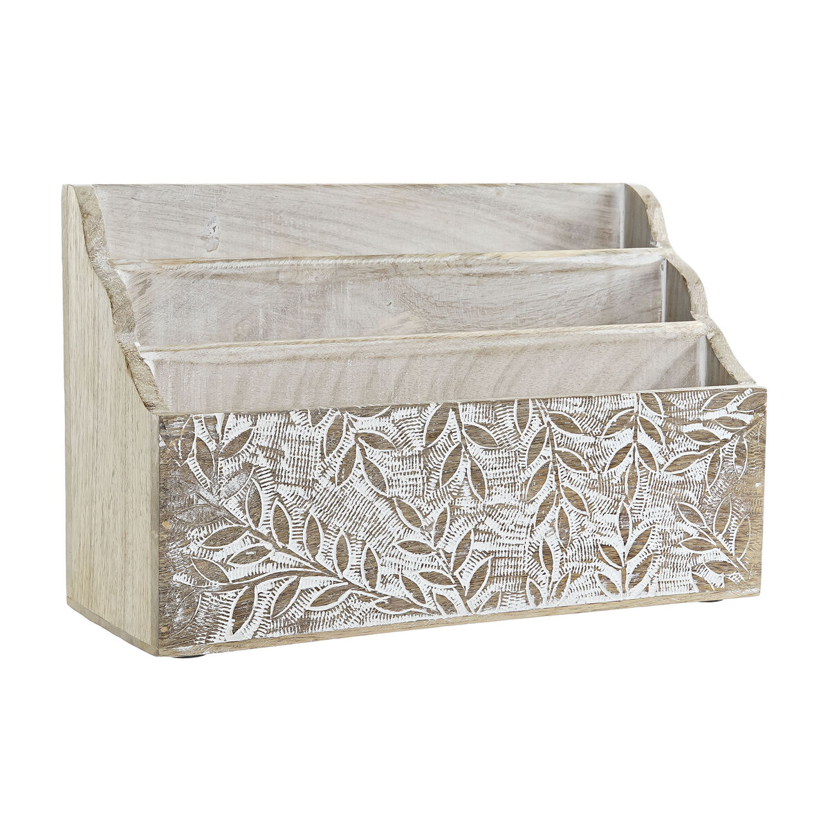 Mehrzweck-Organizer DKD Home Decor Bettlaken natürlich 32 x 13 x 21 cm 33 x 12 x 21 cm Weiß Mango-Holz