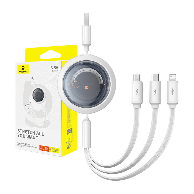 Baseus Free2Draw 3-in-1 cable USB-A / micro USB, Lightning, USB-C 3.5A cable 1.1m white