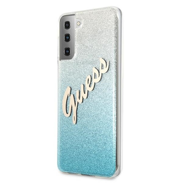 Guess GUHCS21MPCUGLSBL Samsung Galaxy S21+ Plus blue hardcase Glitter Gradient Script