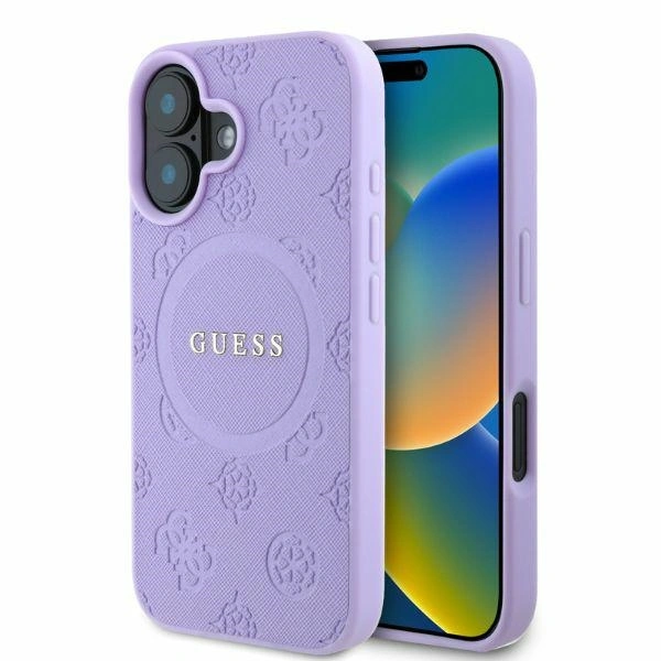 Case Guess GUHMP16SPSAPSMEU Apple iPhone 16 hardcase Saffiano Peony Classic Logo MagSafe purple