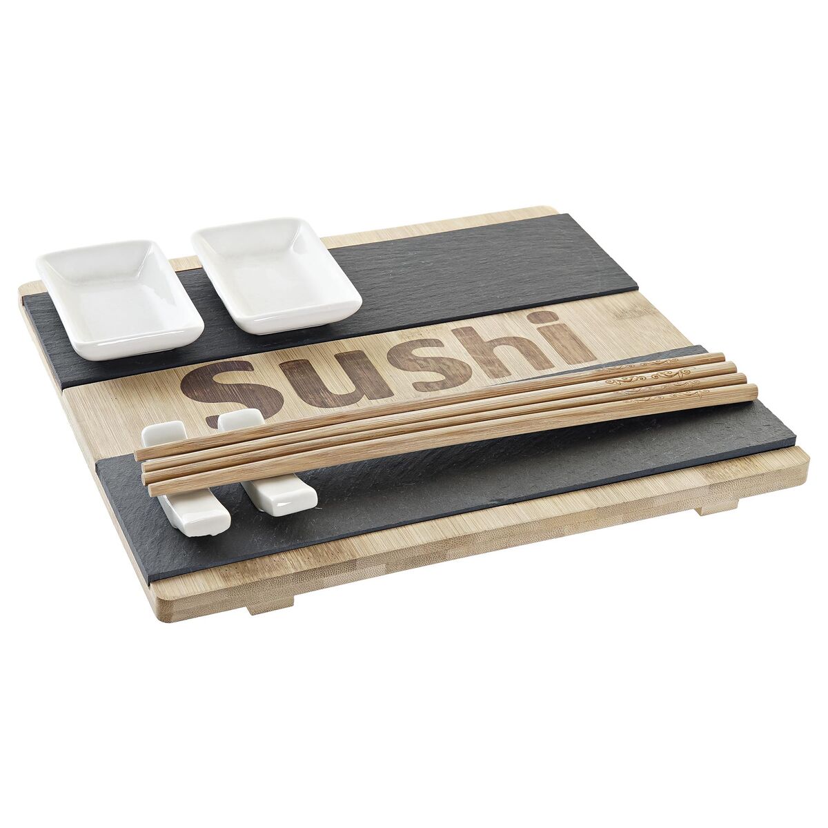 Sushi Set DKD Home Decor 25 x 22 x 3 cm Natural Black Board Oriental