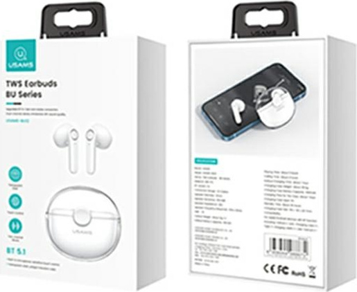 USAMS Earphones Bluetooth 5.1 TWS BU series white BHUBU01