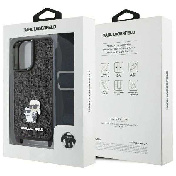 Karl Lagerfeld KLHCP16SSAKCPBK Apple iPhone 16 hardcase Saffiano Karl&Choupette Metal Pin CBDY Strap black