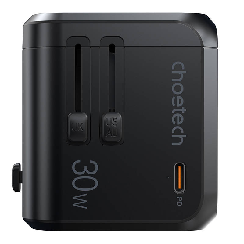 Choetech PD5008 travel charger 3xUSB-A, 1xUSB-C, GaN, 30W, US/EU/UK/AU (black)