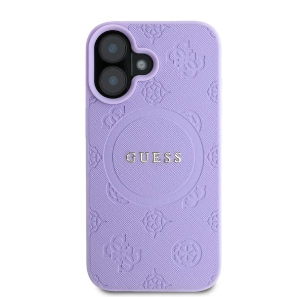 Case Guess GUHMP16SPSAPSMEU Apple iPhone 16 hardcase Saffiano Peony Classic Logo MagSafe purple