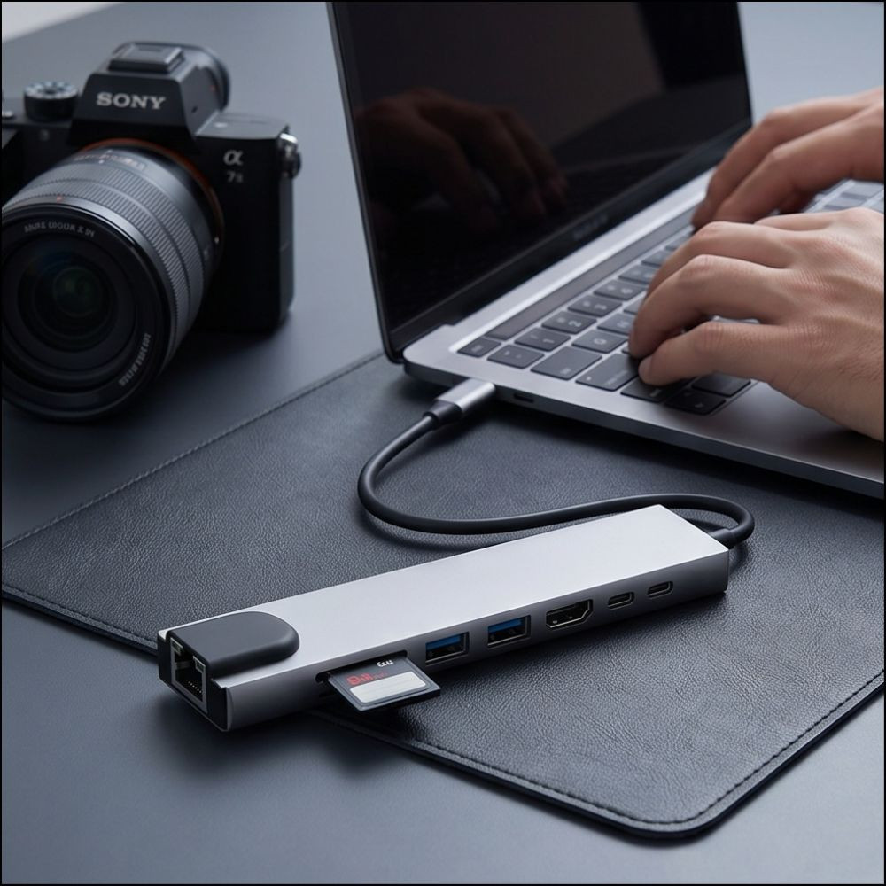 Adapter 8w1 Tech-Protect HB09 Hub Adapter 8in1 USB-C / 2xUSB-A 3.0, USB-C 3.0, USB-C PD 100W, HDMI 4K 60Hz, SD/TF, RJ45 1000Mb/s Space Grey