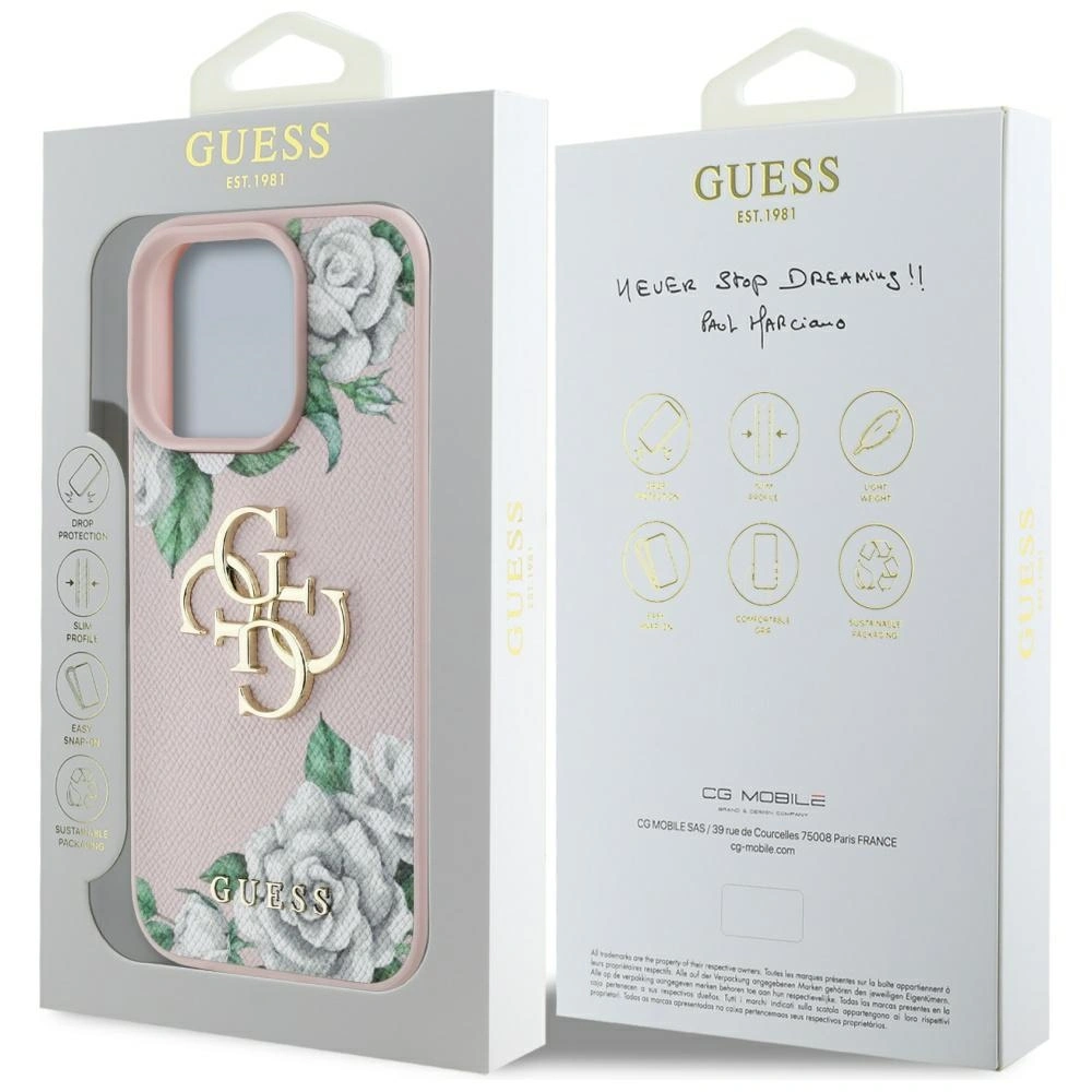 Etui Guess Grained Roses Big 4G logo do Apple iPhone 16 Pro różowy