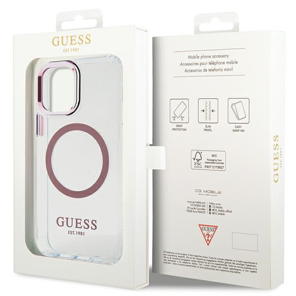 Guess GUHMP12MHTRMP Apple iPhone 12/12 Pro pink hard case Metal Outline Magsafe