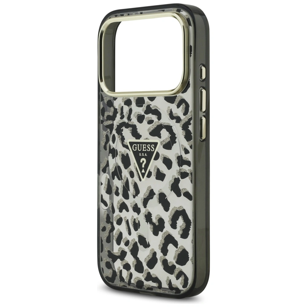 Etui Guess Leopard Glitter MagSafe do Apple iPhone 17 Pro czarny