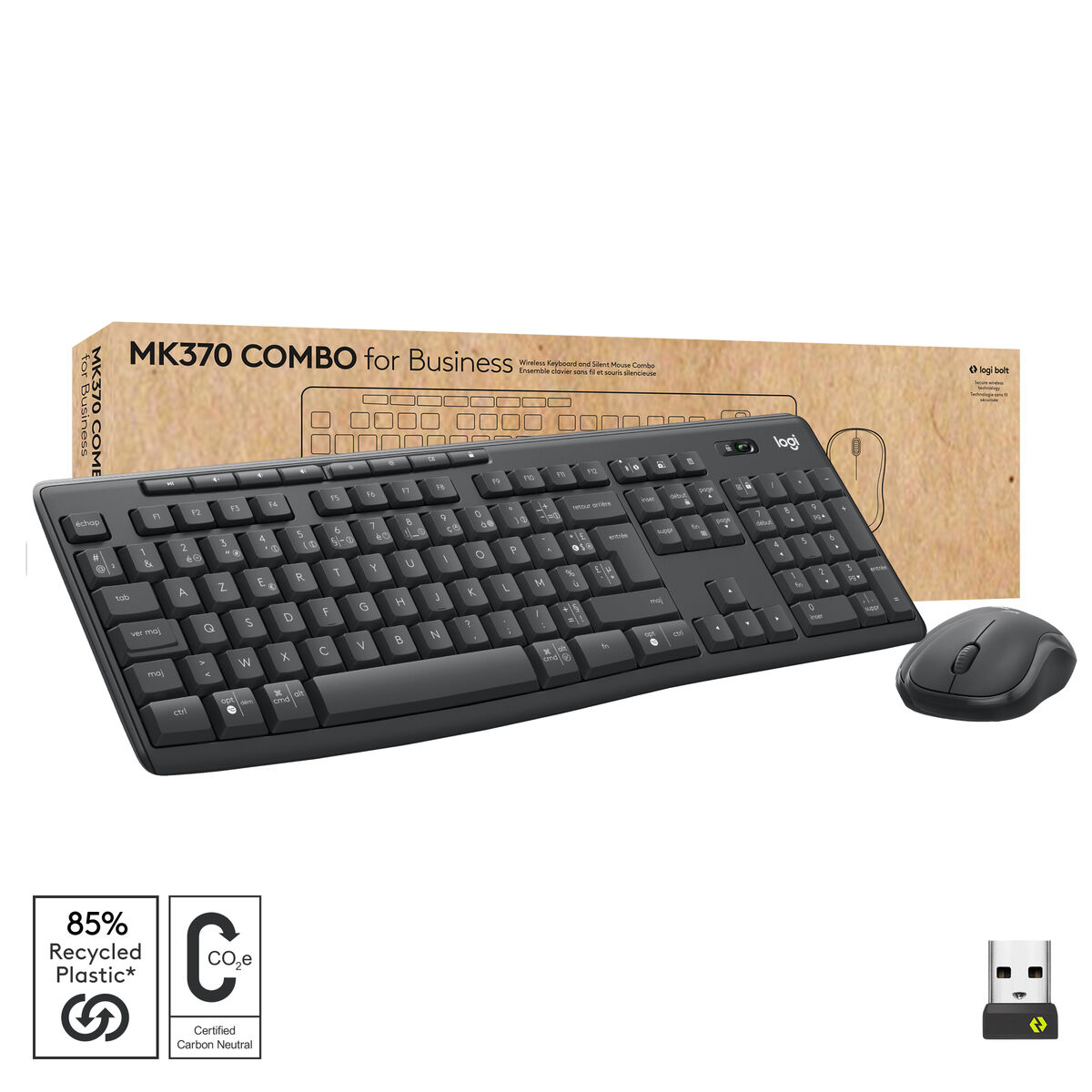 Keyboard and Wireless Mouse Logitech MK370 Azerty French Grey Graphite