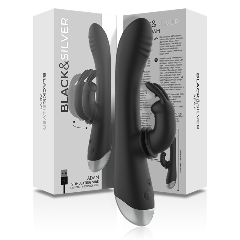 BLACK&SILVER- DJ. ADAM RECHARGEABLE SILICONE RABBIT STIMULATOR BLACK