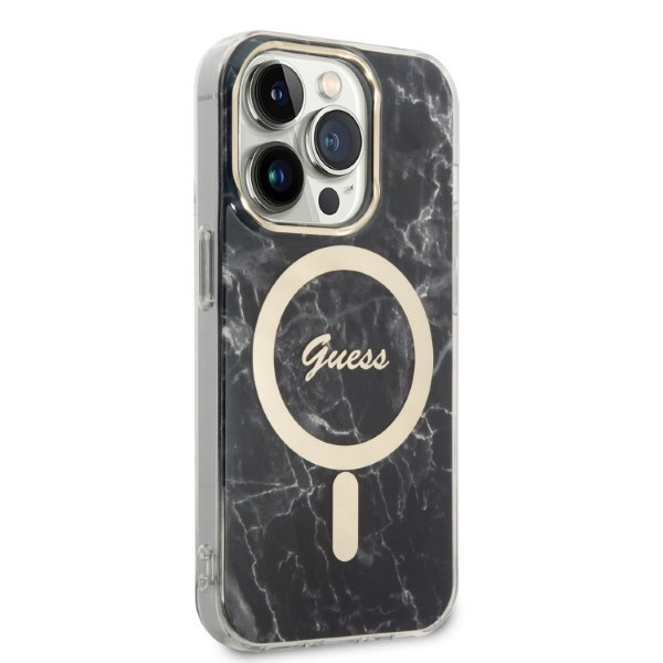 Guess GUBPP14LHMEACSK Case + Wireless Charger Apple iPhone 14 Pro black hard case Marble MagSafe