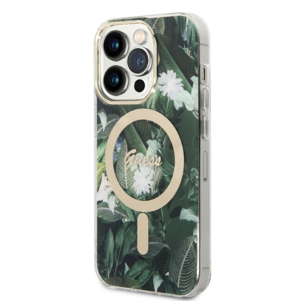 Guess GUBPP14LHJEACSA Case + Wireless Charger Apple iPhone 14 Pro green hard case Jungle MagSafe