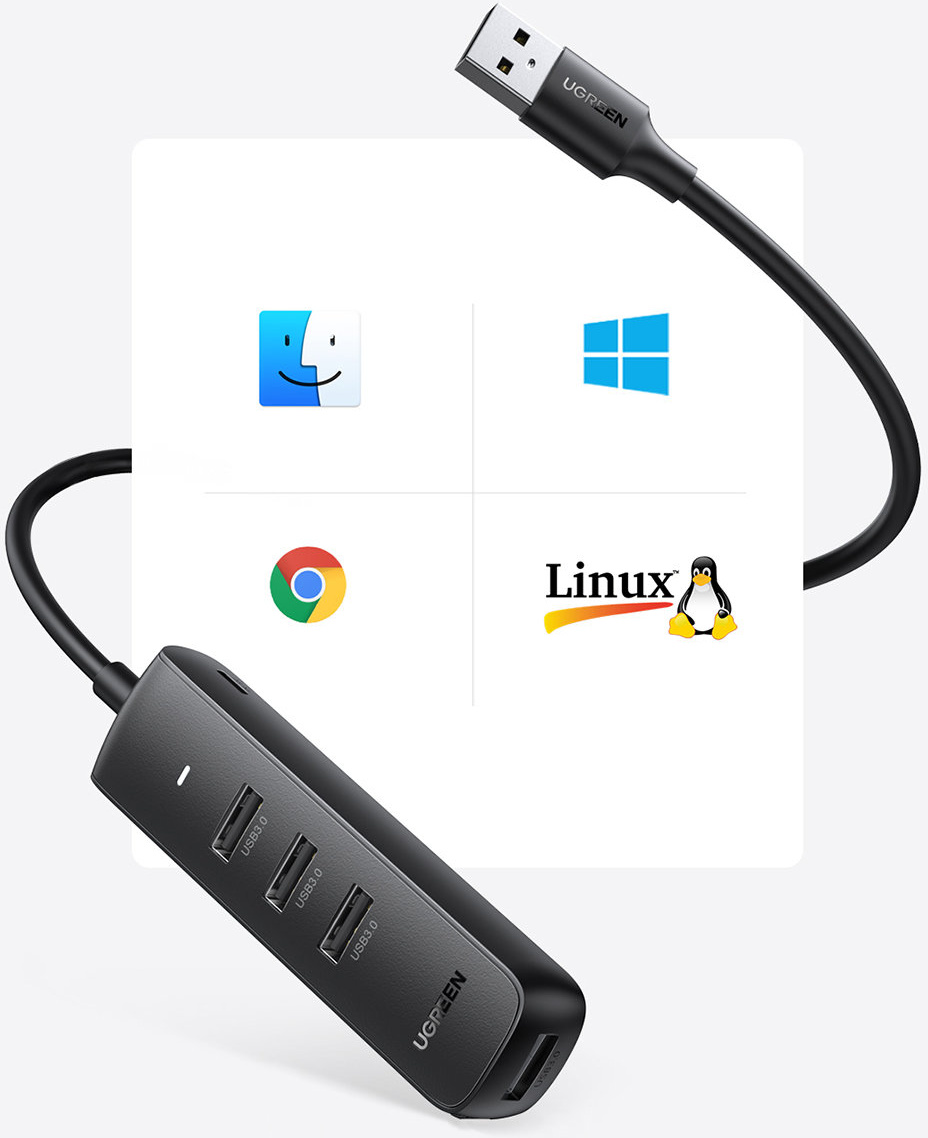 UGREEN CM416 4-in-1 USB HUB - 4x USB Type A 3.0 PD DC 12V 0.25m black