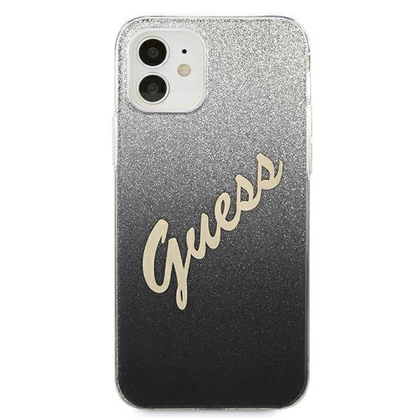 Guess GUHCP12SPCUGLSBK Apple iPhone 12 mini black hardcase Glitter Gradient Script