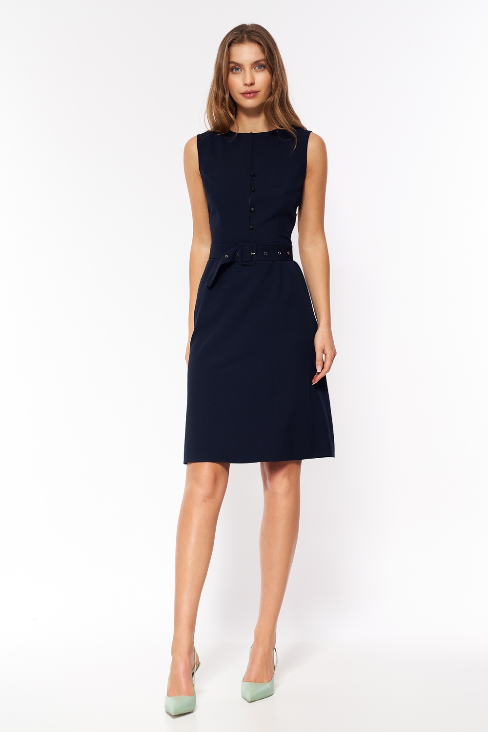 Sukienka Granatowa elegancka sukienka bez rękawów S200 Navy - Nife Granatowy Damska