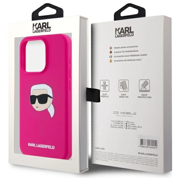 Karl Lagerfeld KLHMP15LSKHPPLF Apple iPhone 15 Pro hardcase Silicone Karl Head Print MagSafe fuschia
