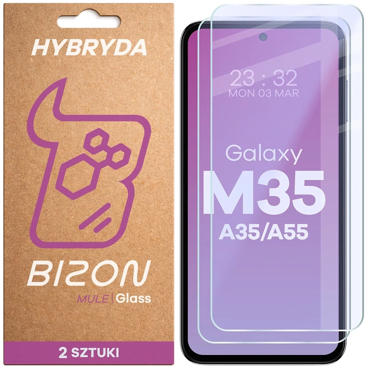 Elastyczne szkło hybrydowe Bizon Glass Mule Duo do Samsung Galaxy M35 5G / A35 5G / A55 5G [2 PACK]