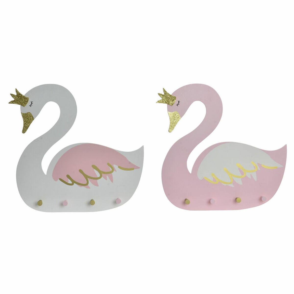 Wall mounted coat hanger DKD Home Decor White Light Pink Wood Children's Swan 40 x 4 x 38,5 cm (2 Units)